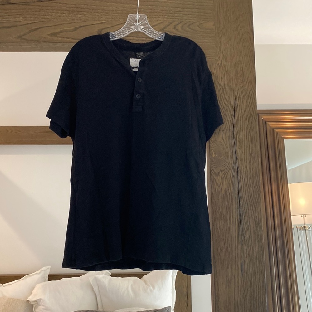 Rag & Bone Short Sleeve Henley Black Size L